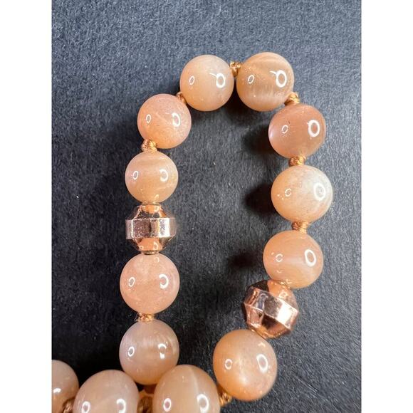NEW Peach moonstone 30 inch knotted necklace with rose gold over bronze - Picture 5 of 11
